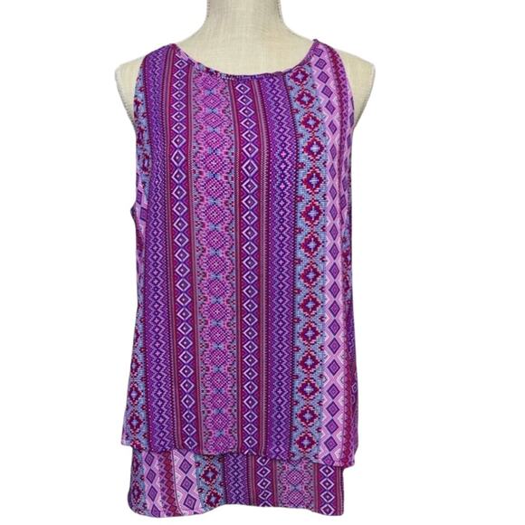Zac & Rachel Top Women's Size Medium Bold Colorful Geometric Sleeveless Layered - Picture 1 of 3